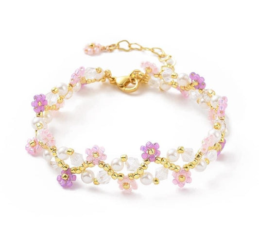 Pulsera de flores de chaquira