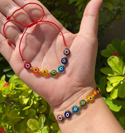 Pulsera 7 chakras y ojitos pastel